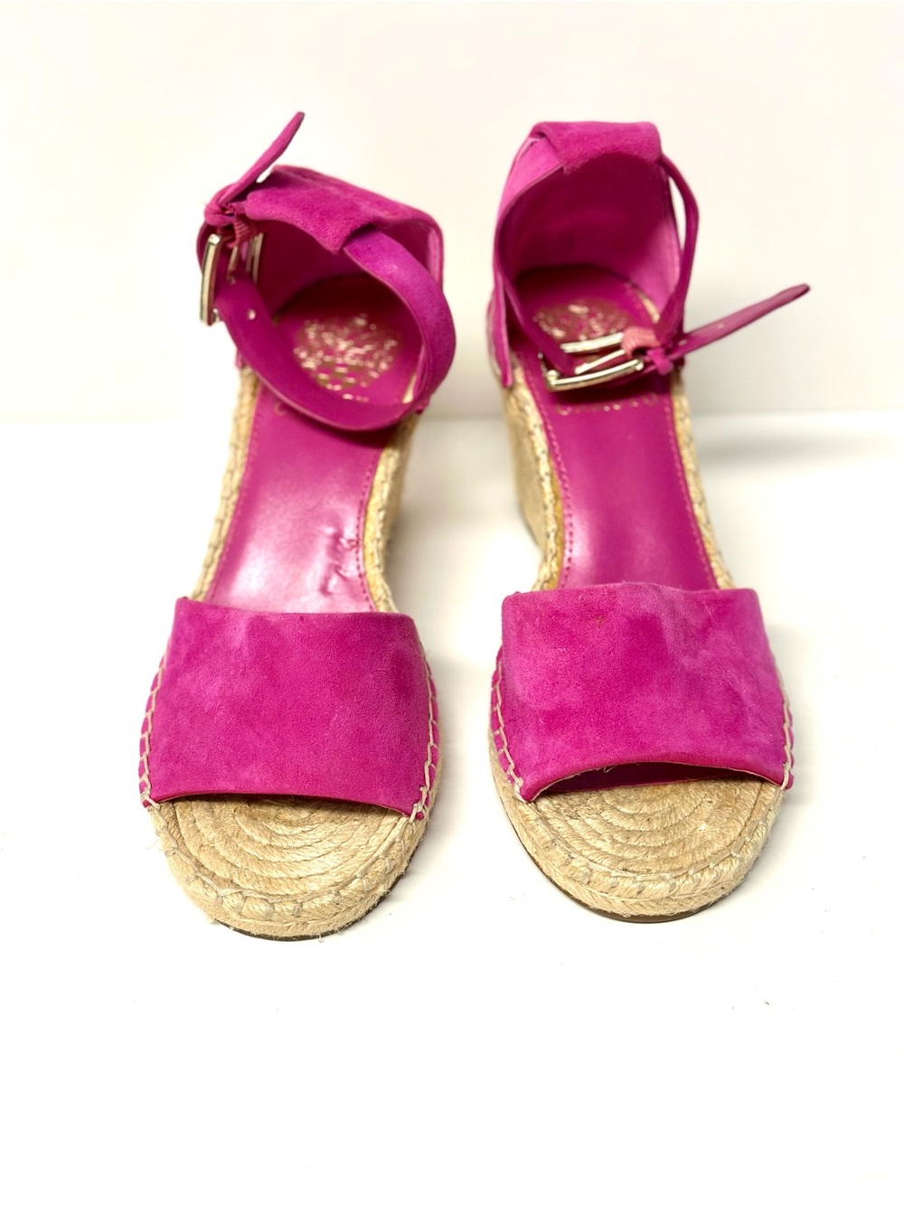 Women's Fuchsia Suede Espadrille Wedge Sandals